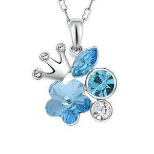 NWOT Silver Crown Sky Blue CZ Flower Necklace
